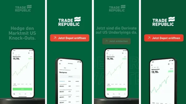 Drei animierte Werbebanner für Trade Republic als Standbild