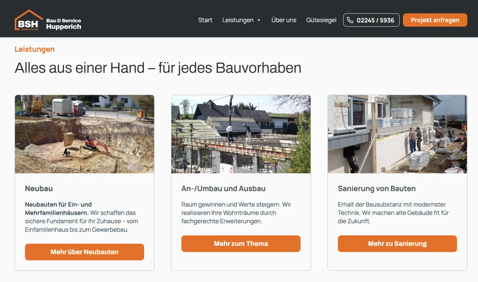 BSH Hupperich Leistungsübersicht — Neubau, An-/Umbau, Sanierung