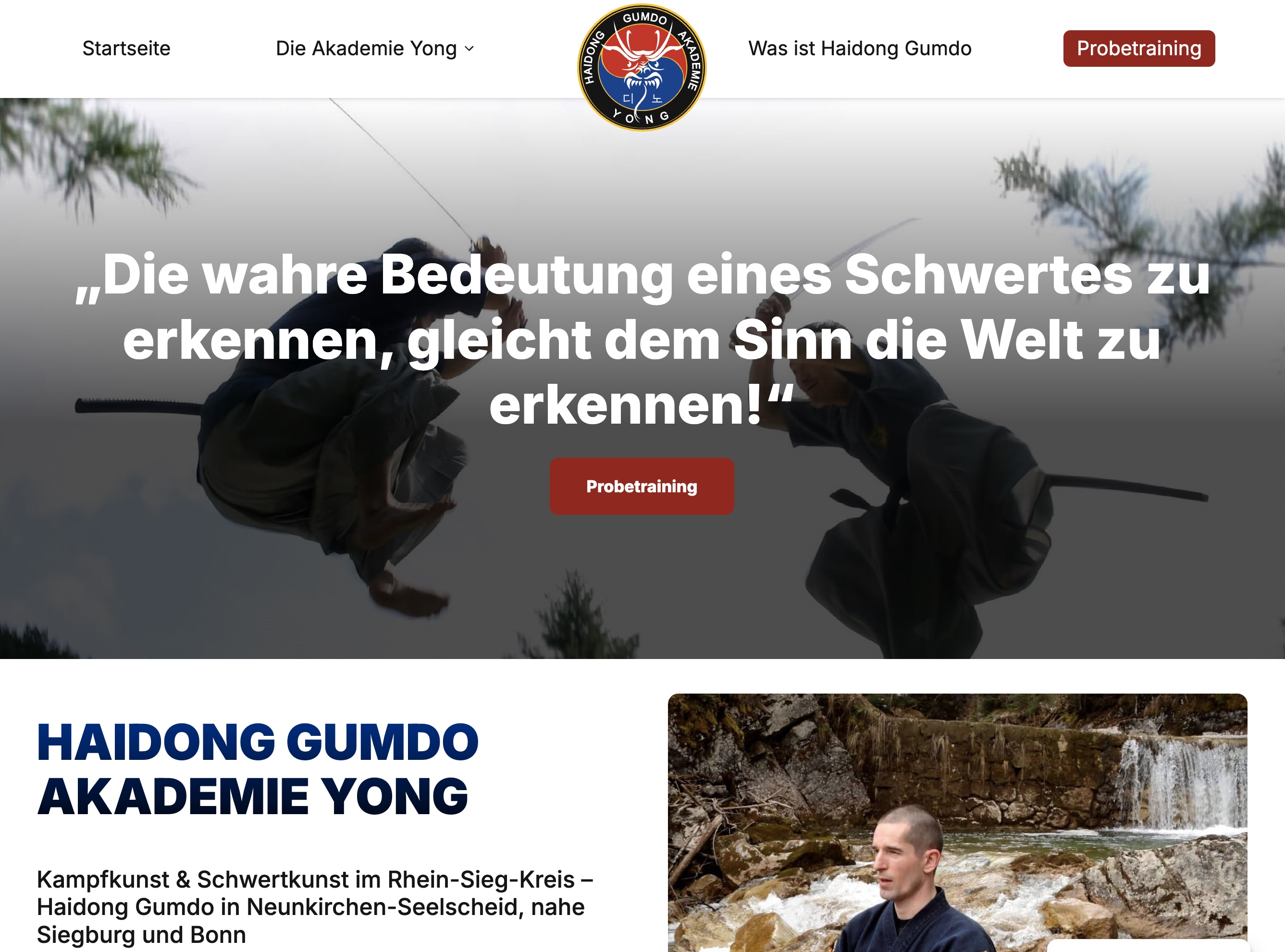 gumdo-yong.de — Startseite mit Hero-Bereich und Probetraining-CTA