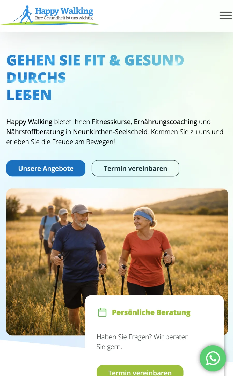 Happy Walking Mobile — Hero mit Terminbuchung