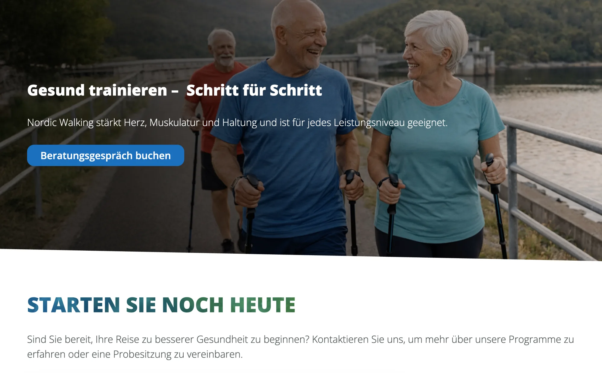 Happy Walking — Sektion Gesund trainieren Schritt für Schritt mit Beratungs-CTA