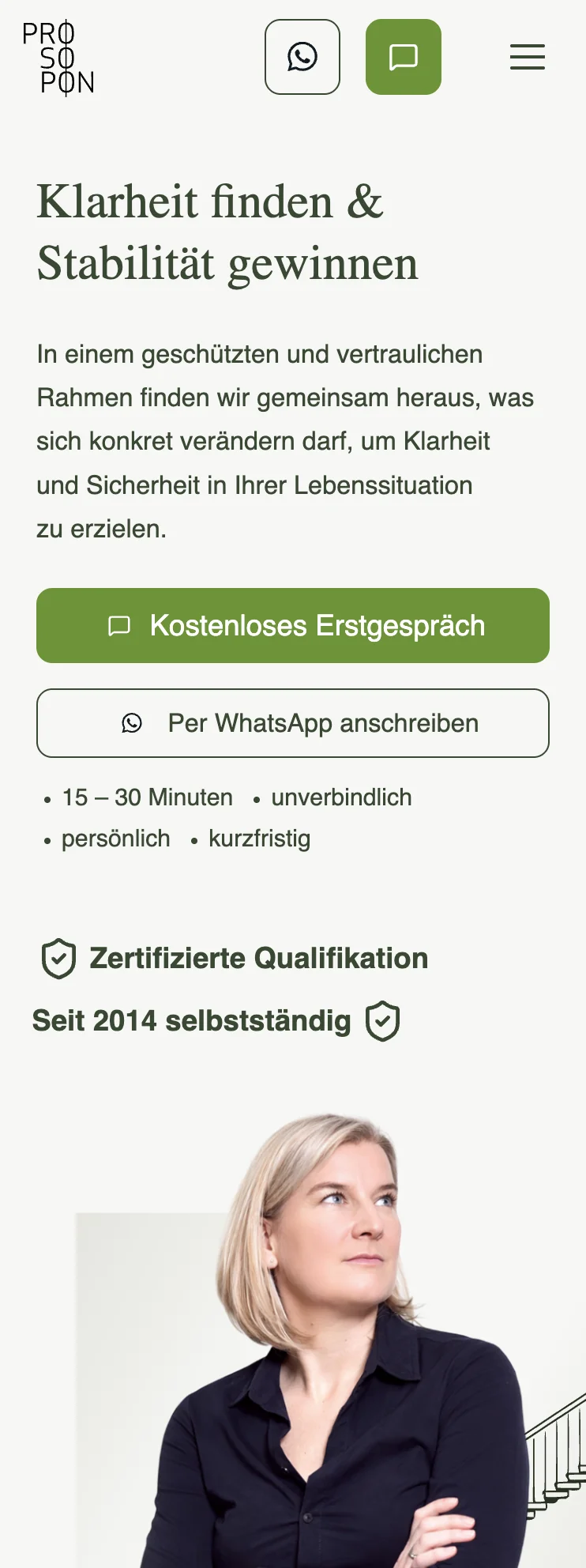 prosopon.de Mobile — vollständige Startseite auf dem Smartphone