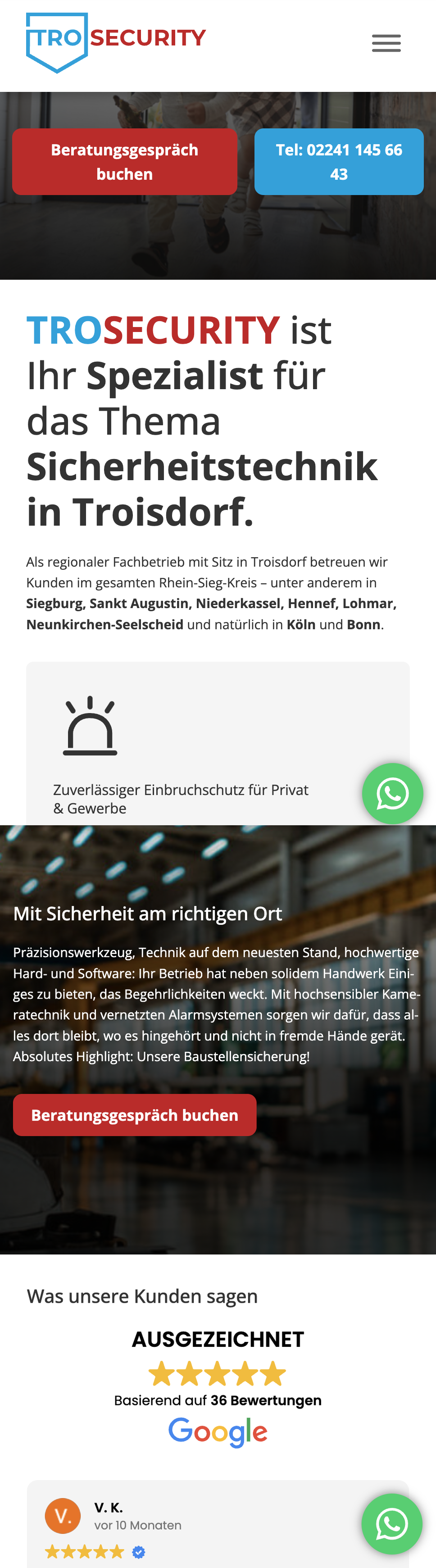 trosecurity.de Mobile — Spezialist für Sicherheitstechnik im Rhein-Sieg-Kreis